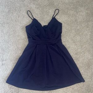 Navy Spaghetti-Strap A-Line Dress